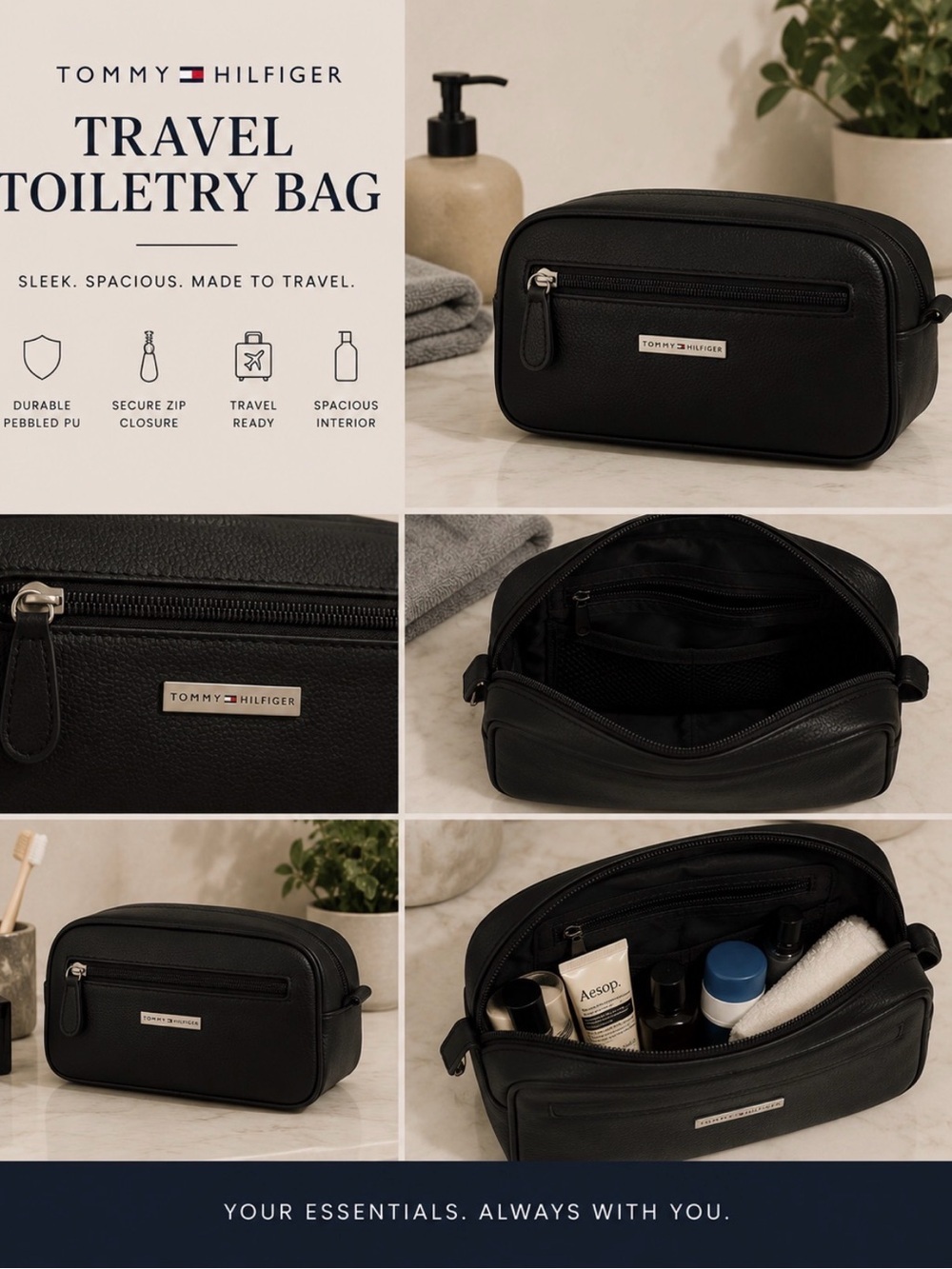 Tommy Hilfiger Black Travel Toiletry Bag